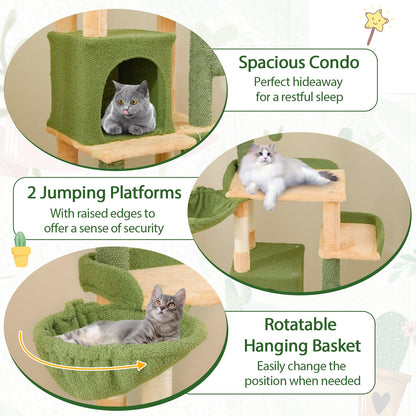63 Inch Cactus Cat Tree with Sisal Scratching Posts and Board for Indoor Cats, Green Cat Trees Condos & Scratchers at Gallery Canada