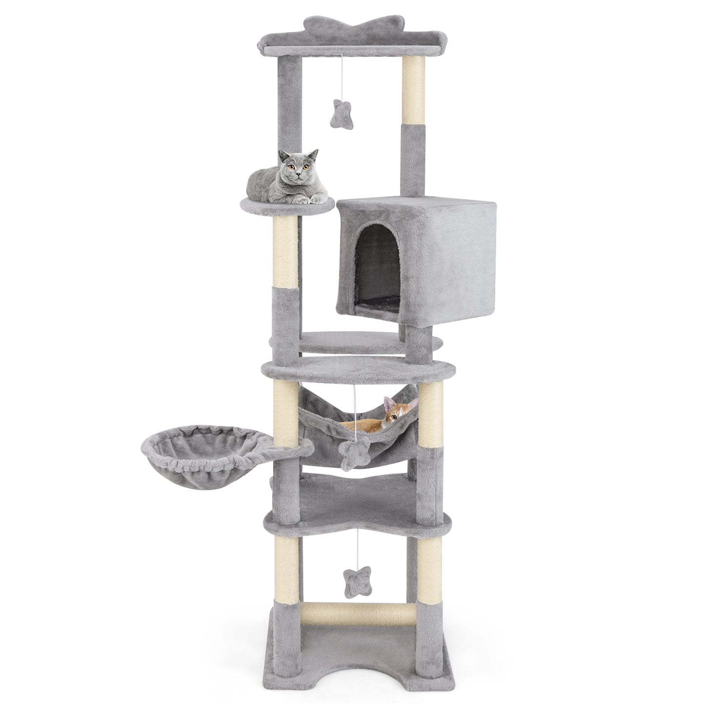 69 Inch Multi-Level Cat Tree, Top Perch, Cozy Condo, Gray Cat Trees Condos & Scratchers at Gallery Canada