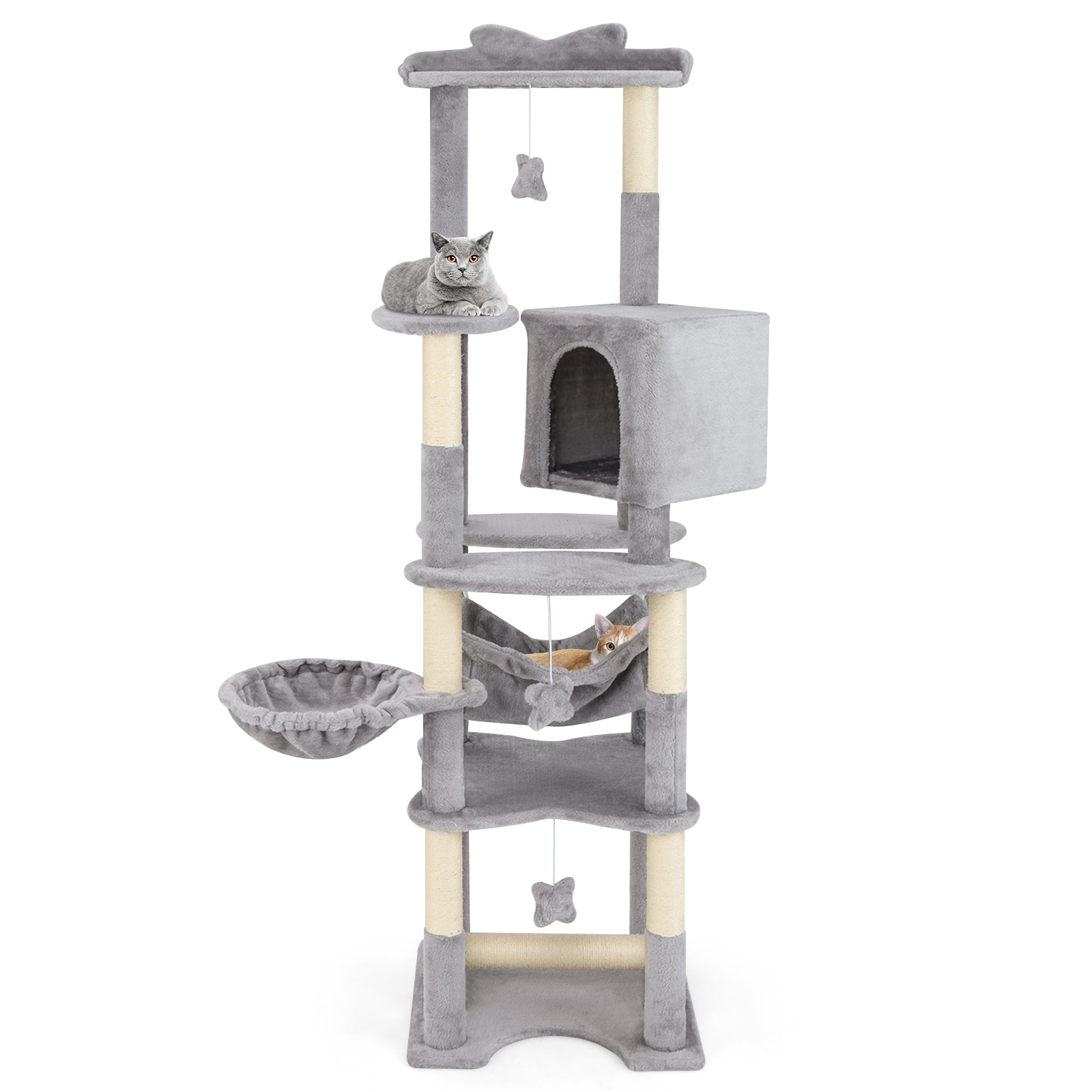 69 Inch Multi-Level Cat Tree, Top Perch, Cozy Condo, Gray Cat Trees Condos & Scratchers Gray at Gallery Canada