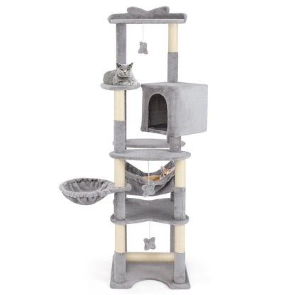 69 Inch Multi-Level Cat Tree, Top Perch, Cozy Condo, Gray Cat Trees Condos & Scratchers Gray at Gallery Canada