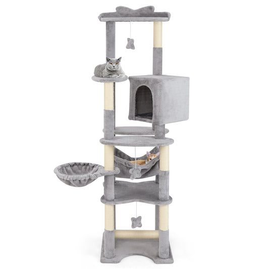 69 Inch Multi-Level Cat Tree, Top Perch, Cozy Condo, Gray Cat Trees Condos & Scratchers Gray at Gallery Canada
