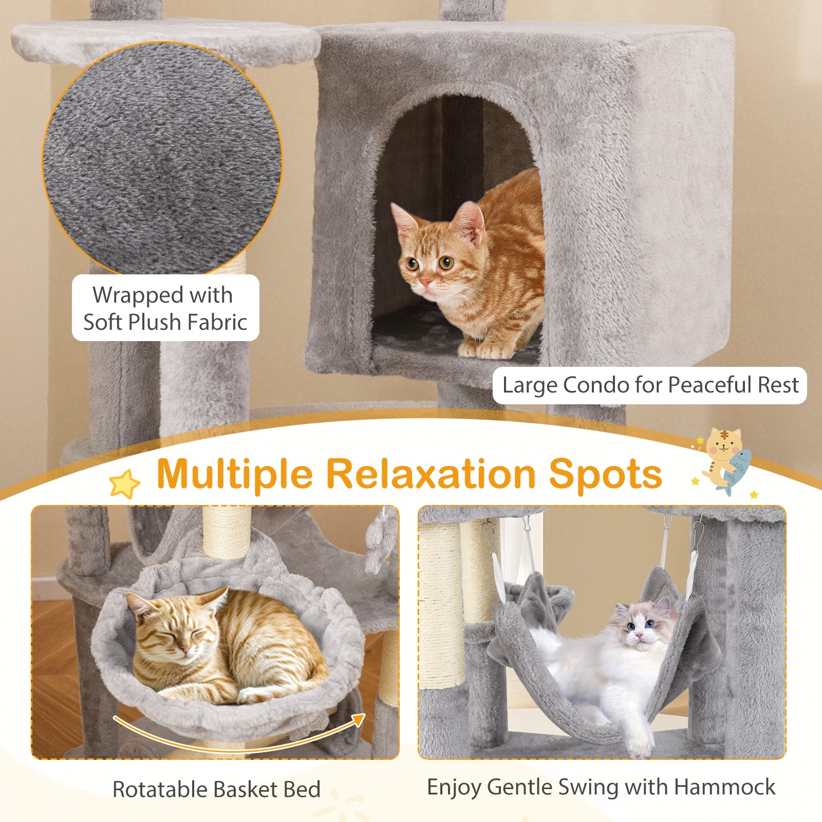 69 Inch Multi-level Cat Tree with Top Perch and Cozy Condo, Gray Cat Trees Condos & Scratchers at Gallery Canada