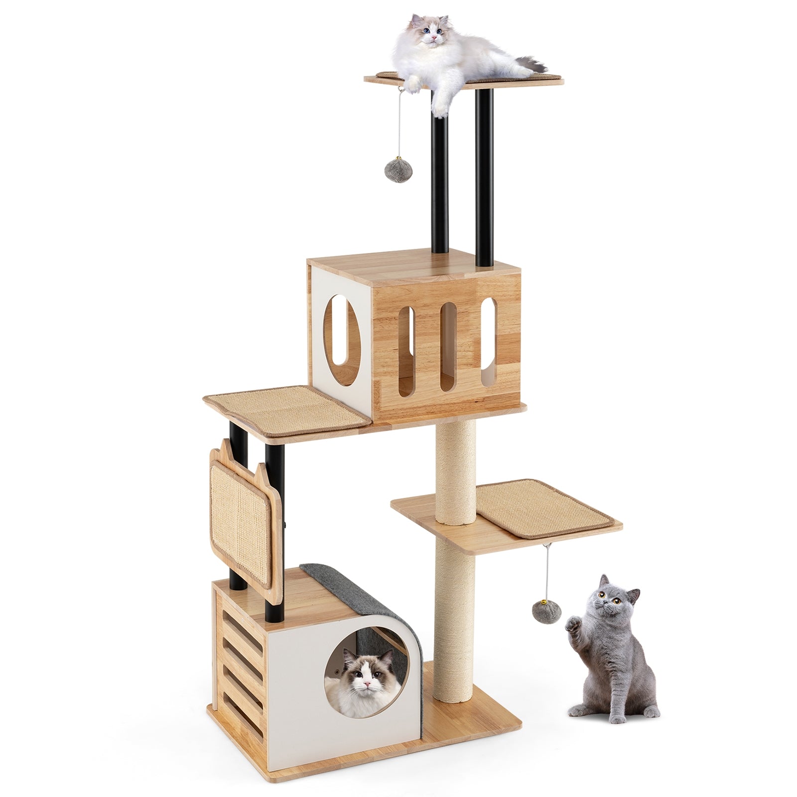 Modern Tall Cat Tower, Double Condos, Dangling Balls, Sisal Carpets, Natural Cat Trees Condos & Scratchers at Gallery Canada