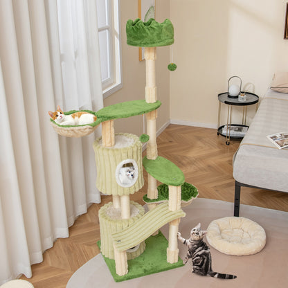 63 Inch Multi-Level Cat Tower, 2 Condos, Green Cat Trees Condos & Scratchers at Gallery Canada