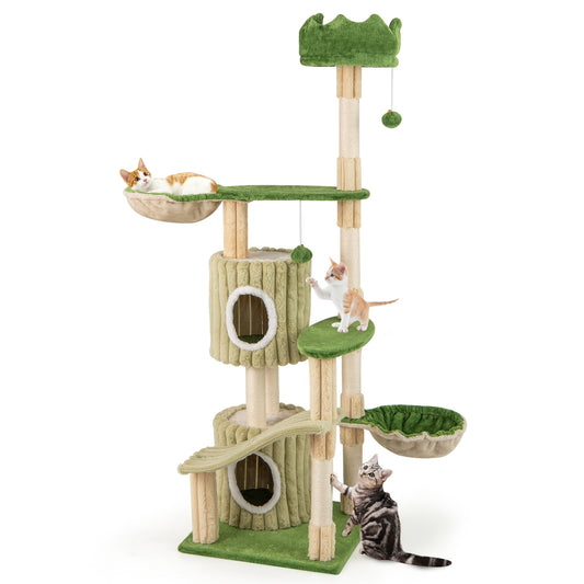 63 Inch Multi-Level Cat Tower, 2 Condos, Green Cat Trees Condos & Scratchers Green at Gallery Canada