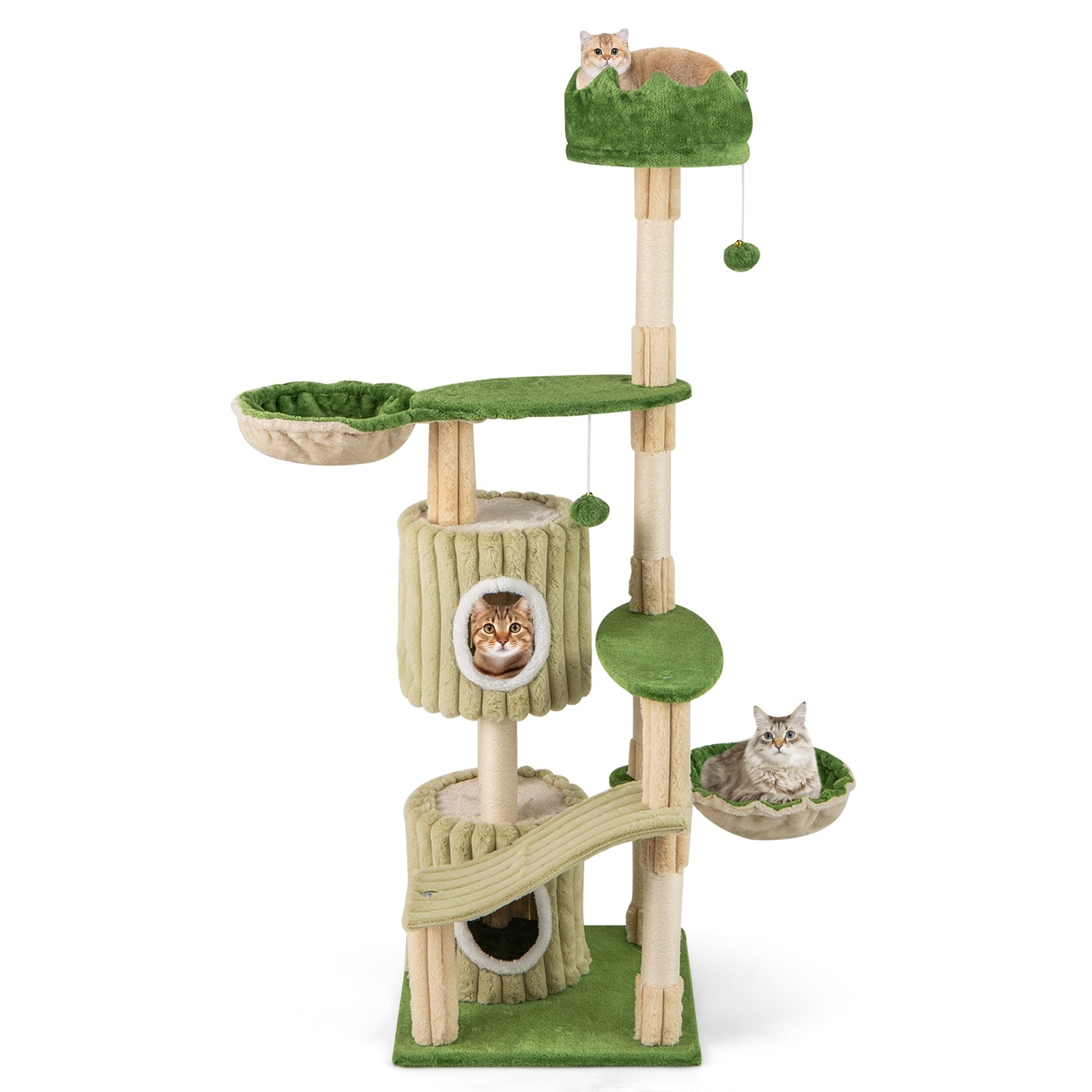 63 Inch Multi-Level Cat Tower, 2 Condos, Green Cat Trees Condos & Scratchers at Gallery Canada