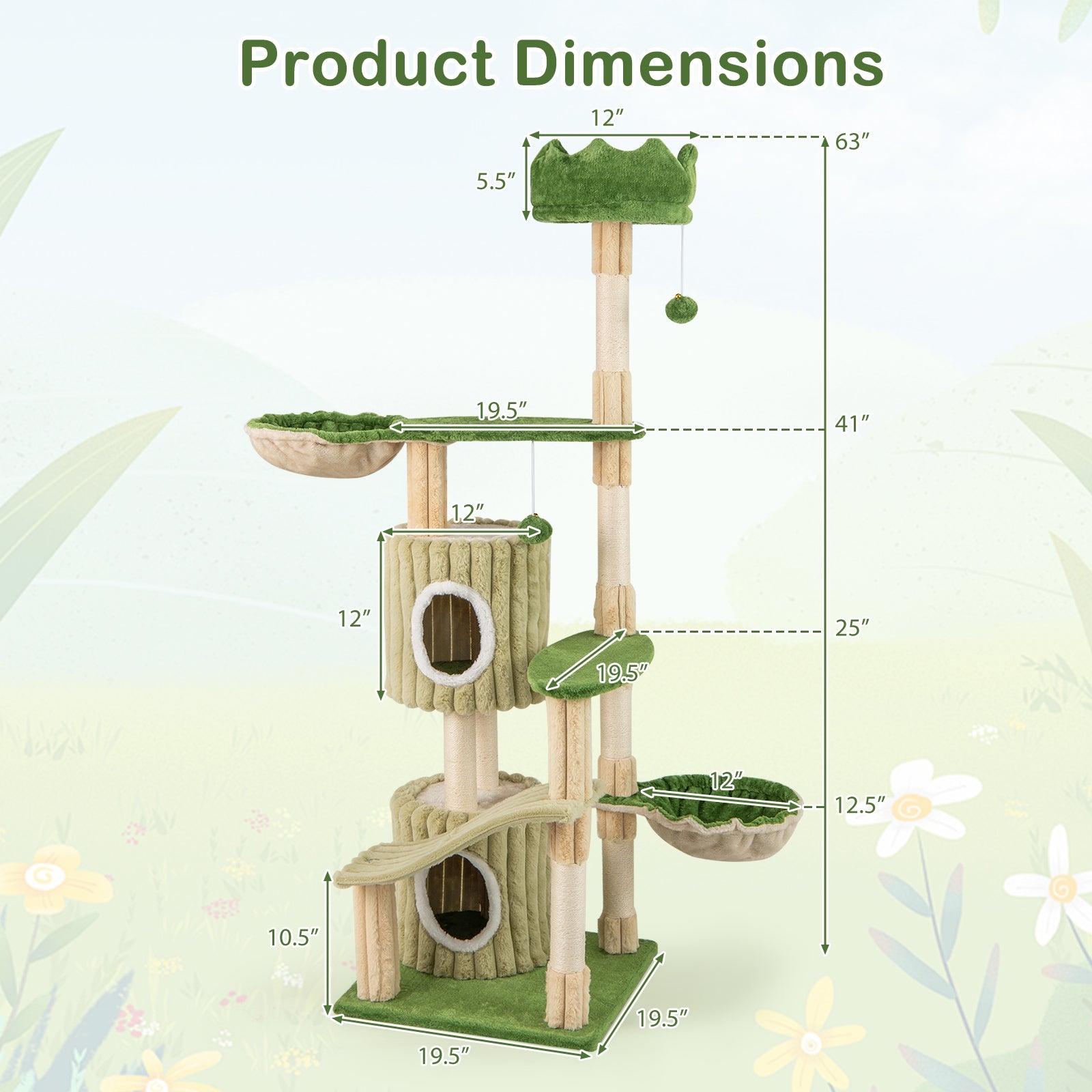 63 Inch Multi-Level Cat Tower, 2 Condos, Green Cat Trees Condos & Scratchers at Gallery Canada