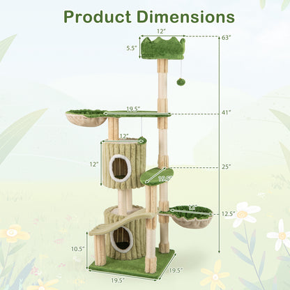 63 Inch Multi-Level Cat Tower, 2 Condos, Green Cat Trees Condos & Scratchers at Gallery Canada