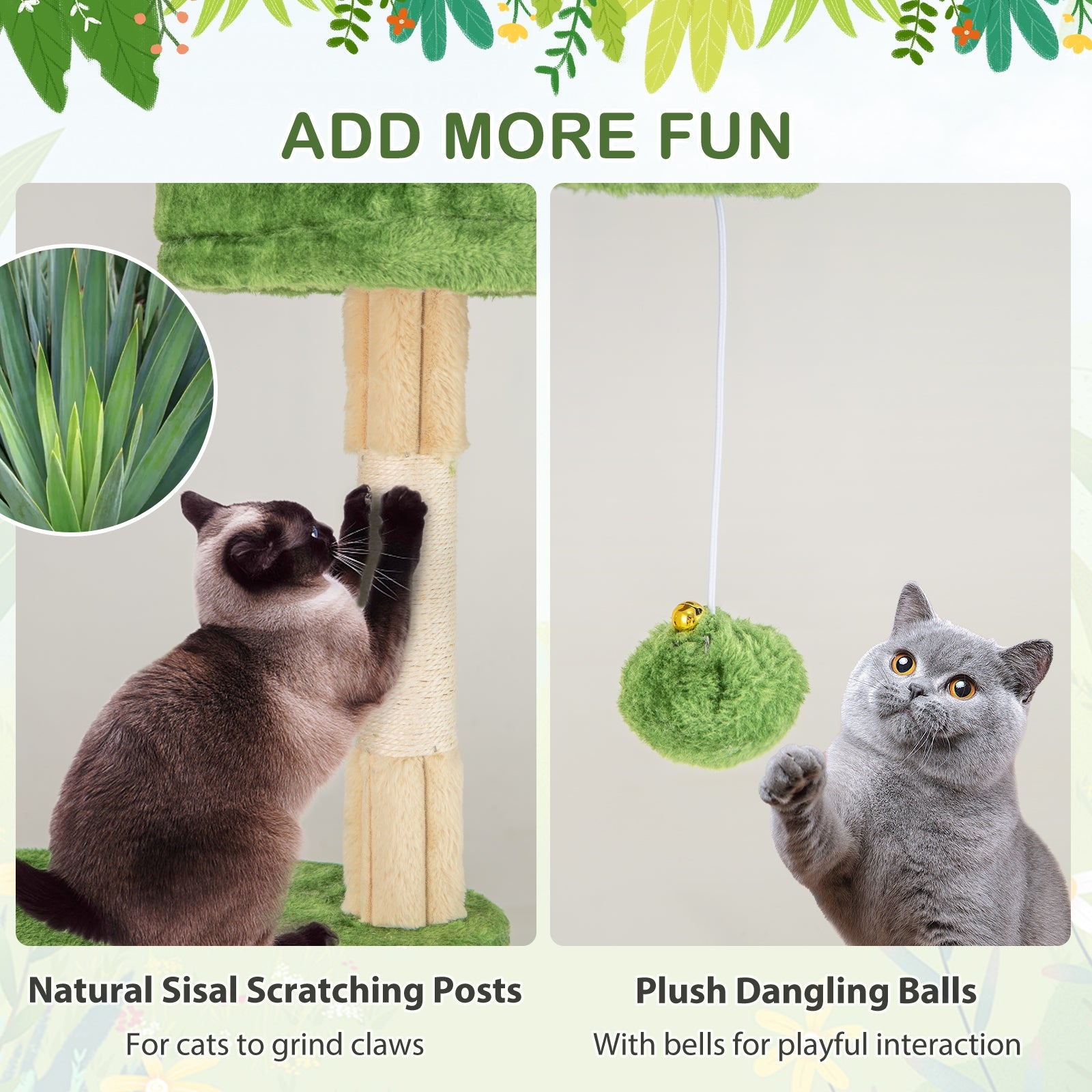 63 Inch Multi-Level Cat Tower, 2 Condos, Green Cat Trees Condos & Scratchers at Gallery Canada