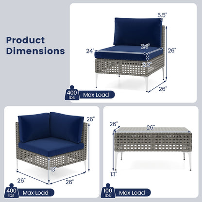 5 Piece Outdoor Furniture Set Patio Rattan Chairs with Tempered Glass Coffee Table, Navy Outdoor Sectionals at Gallery Canada