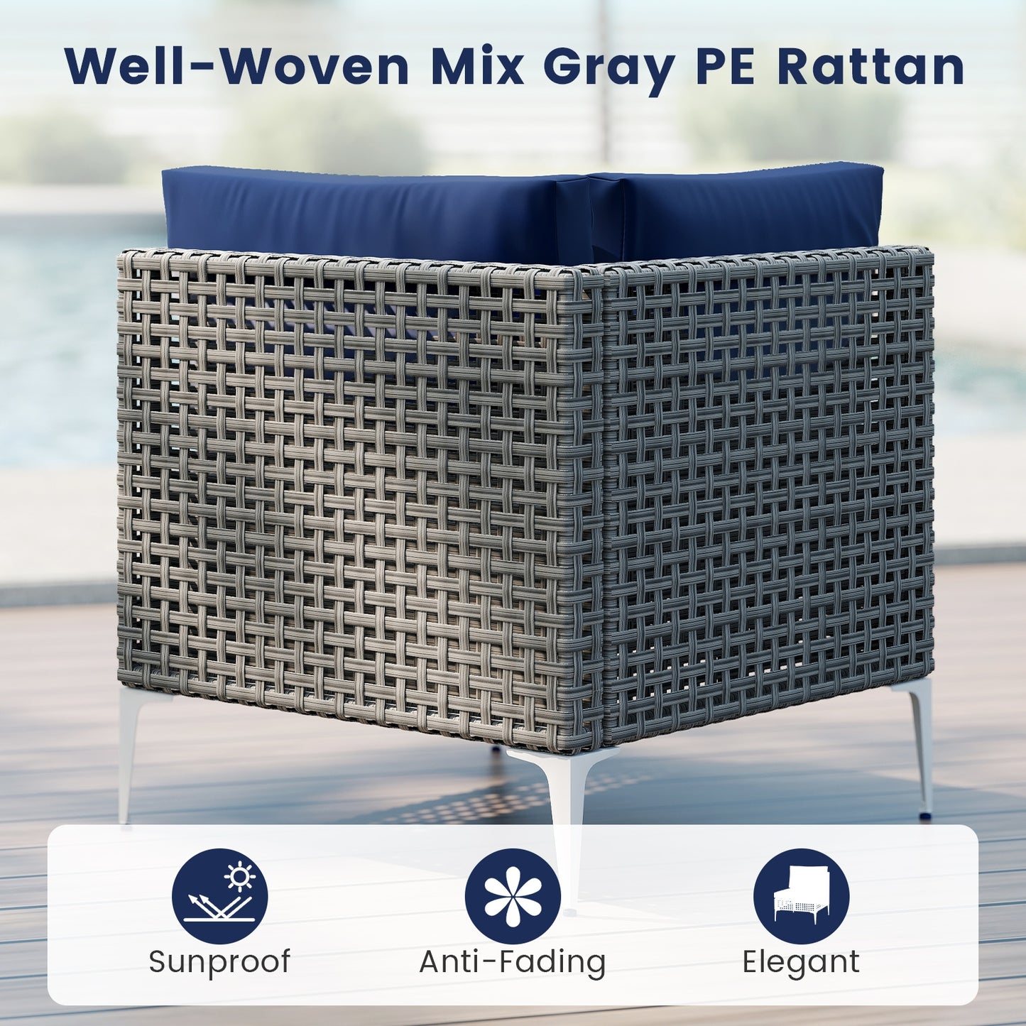 5 Piece Patio Rattan Furniture Set, With Tempered Glass Coffee Table, Navy Outdoor Sectionals at Gallery Canada