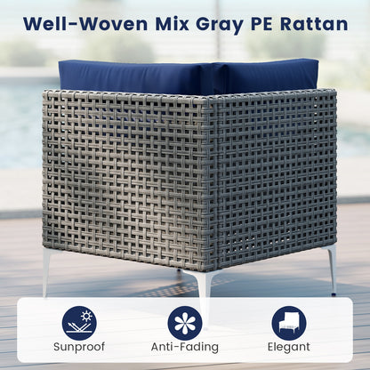 5 Piece Patio Rattan Furniture Set, With Tempered Glass Coffee Table, Navy Outdoor Sectionals at Gallery Canada