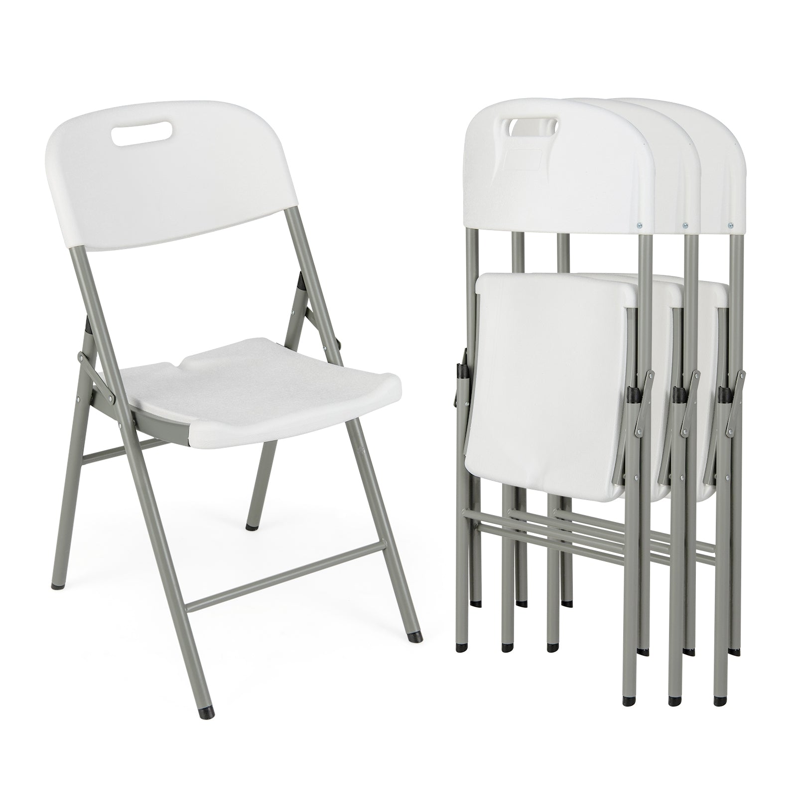 4 Pack Folding Stackable Chairs, Metal Frame With Handle, White Dining Chairs White at Gallery Canada