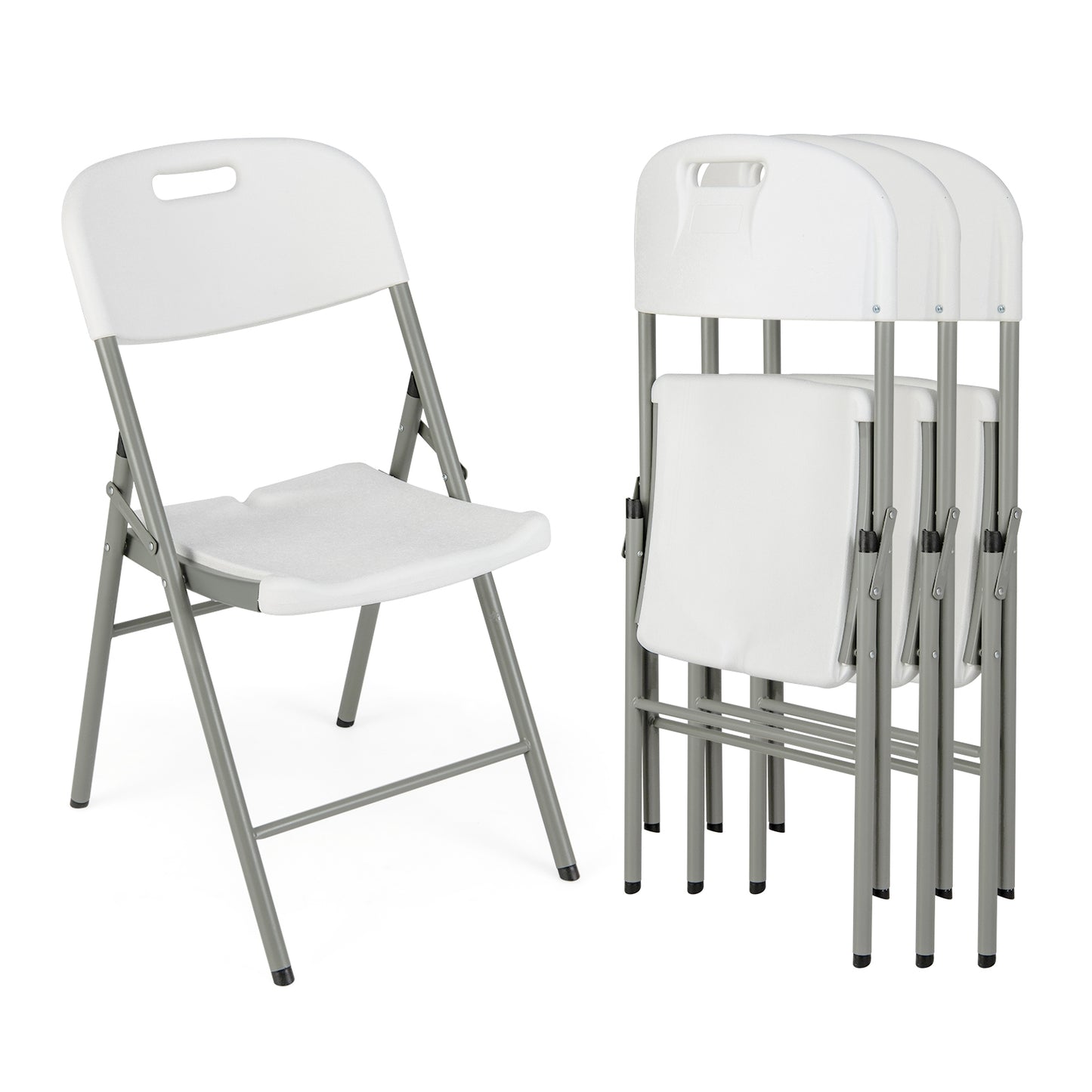 4 Pack Folding Stackable Chairs, Metal Frame With Handle, White Dining Chairs White at Gallery Canada