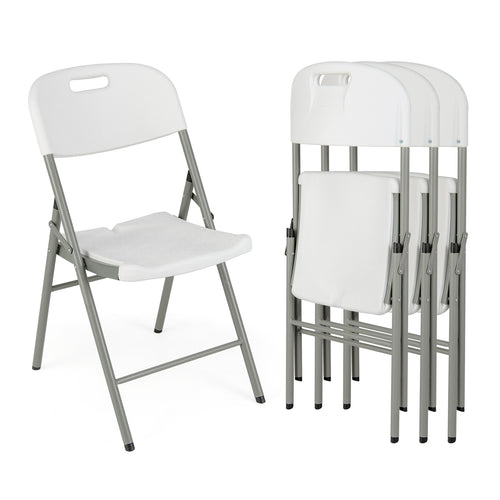 4 Pack Folding Stackable Chairs with Metal Frame and Carrying Handle, White