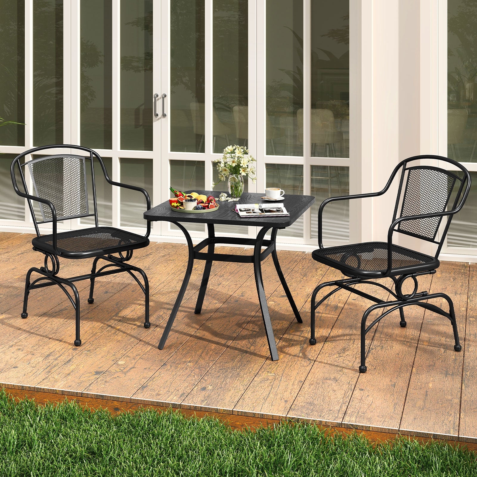 Outdoor Rocking Chair Set of 2 with Mesh Backrest and Seat for Yard, Black Patio Rocking Chairs & Gliders at Gallery Canada