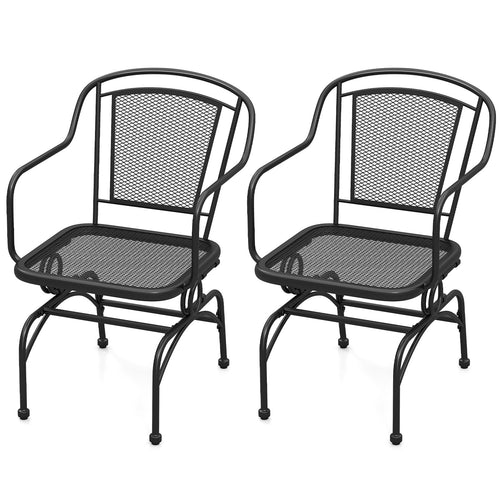 Outdoor Rocking Chair Set of 2 with Mesh Backrest and Seat for Yard, Black