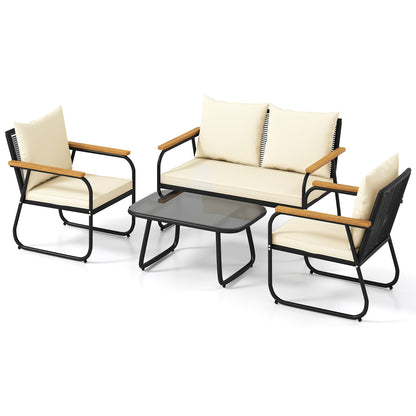 4 Pieces Patio Furniture Set with Tempered Glass Coffee Table, Off White Patio Conversation Sets at Gallery Canada
