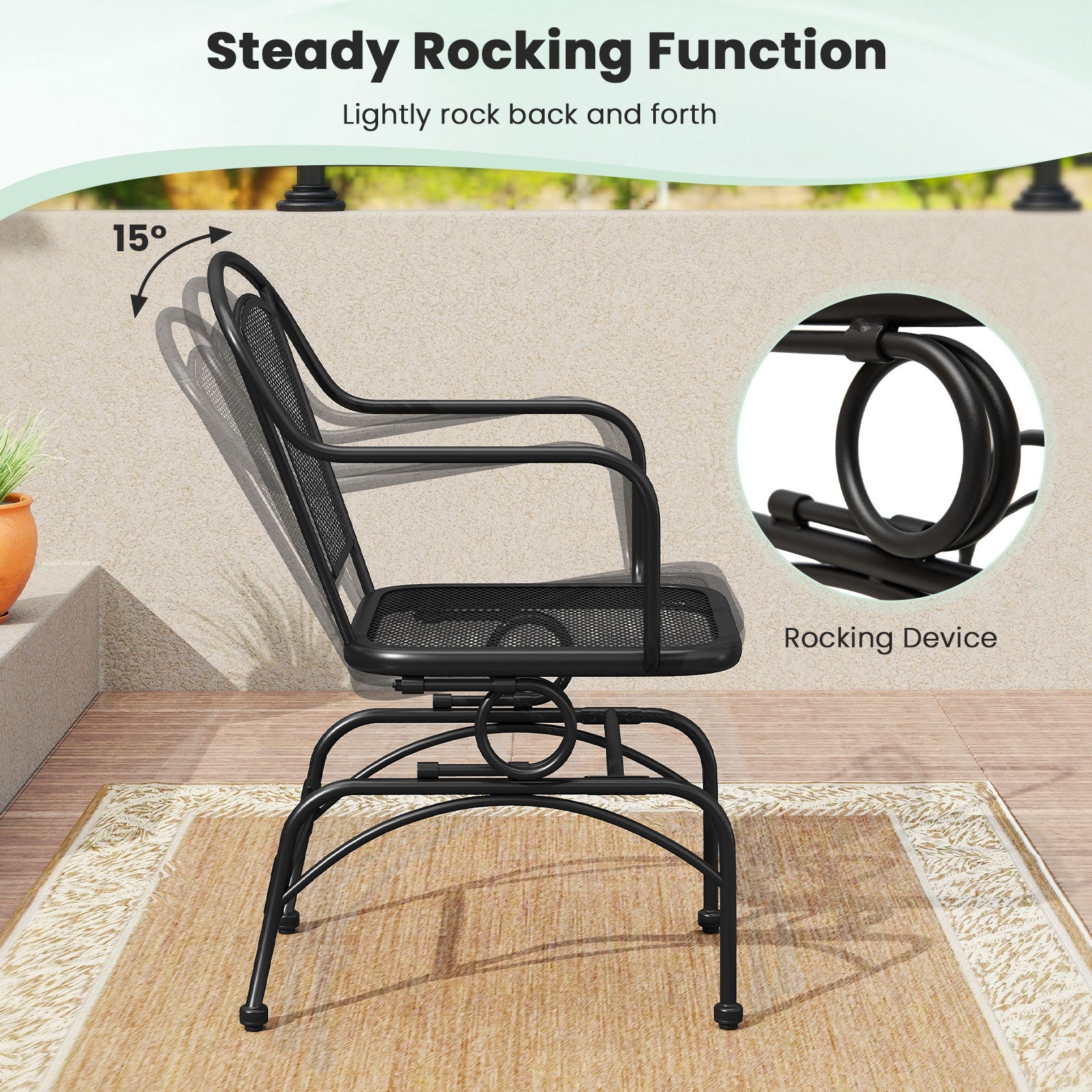 Outdoor Rocking Chair Set of 2 with Mesh Backrest and Seat for Yard, Black Patio Rocking Chairs & Gliders at Gallery Canada