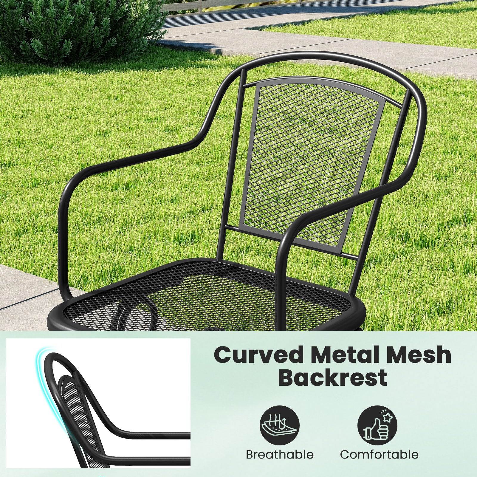 Outdoor Rocking Chair Set of 2 with Mesh Backrest and Seat for Yard, Black Patio Rocking Chairs & Gliders at Gallery Canada