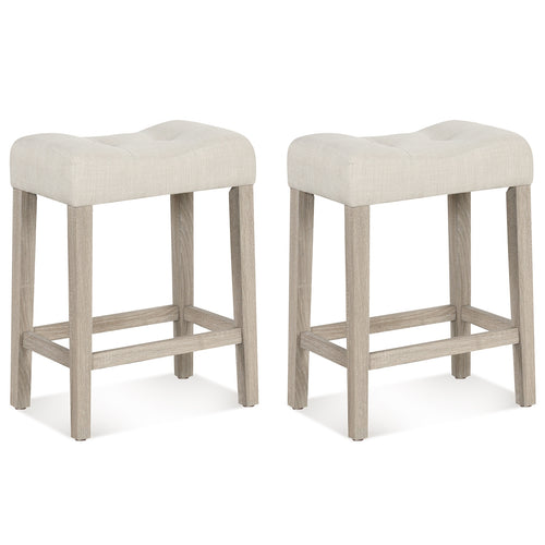 Set of 2/4 Upholstered Counter Height Bar Stool with Curved Saddle-Seat, Light Gray