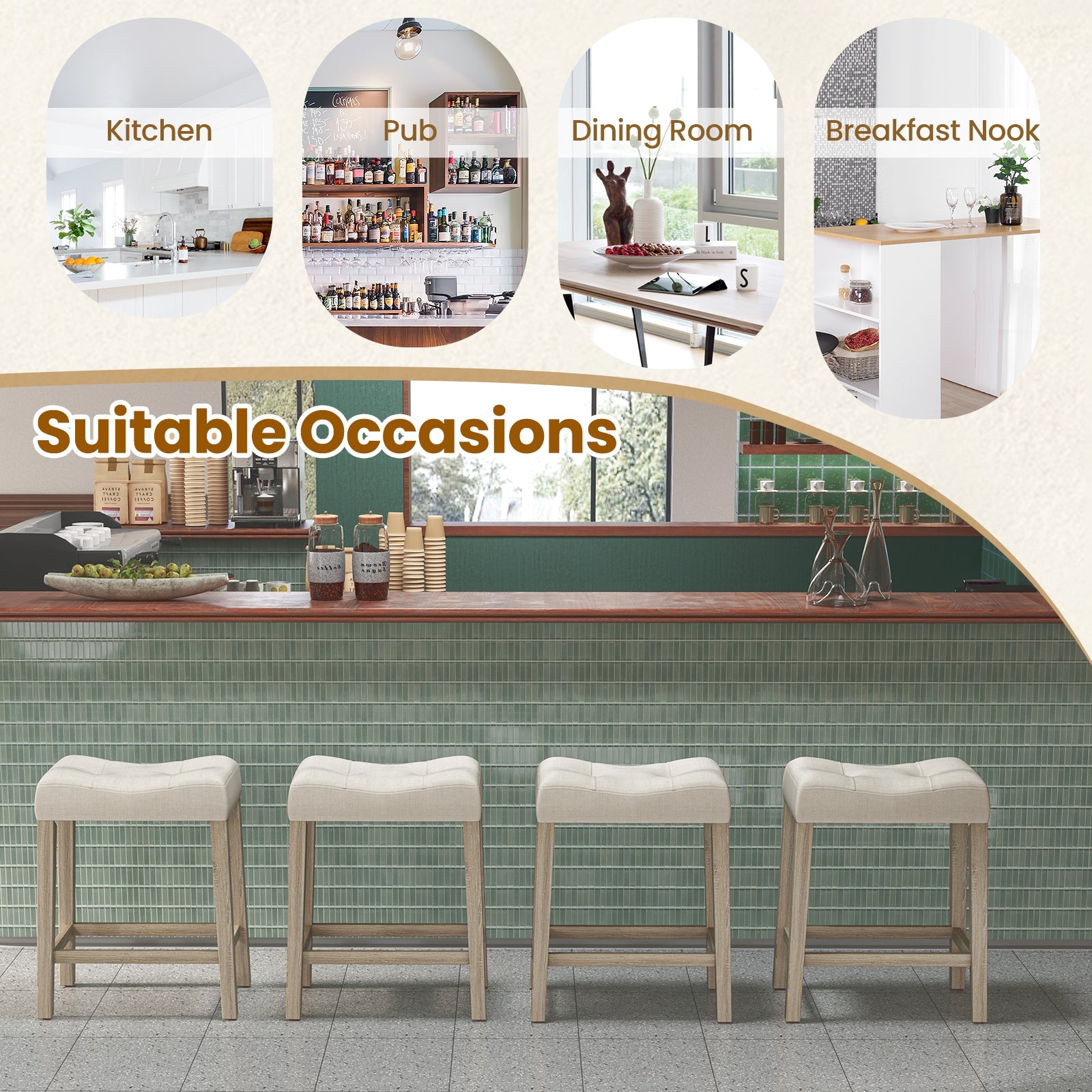 Set of 2/4 Upholstered Counter Height Bar Stool with Curved Saddle-Seat, Light Gray Bar Stools at Gallery Canada