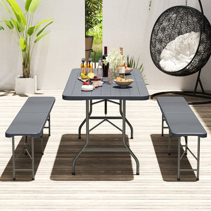 6 Feet Folding Table with Wood Grain HDPE Tabletop and Safe Lock Mechanism, Gray Picnic Tables at Gallery Canada