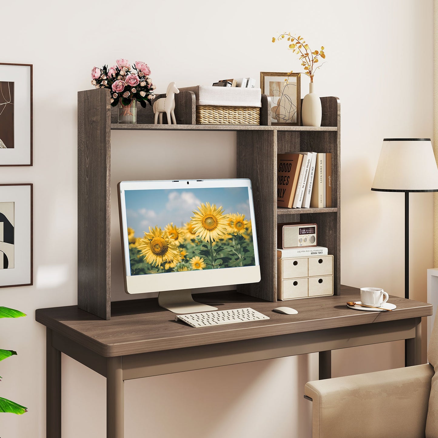 3-Tier Multipurpose Desk Bookshelf with 4 Shelves, Oak Bookcases at Gallery Canada