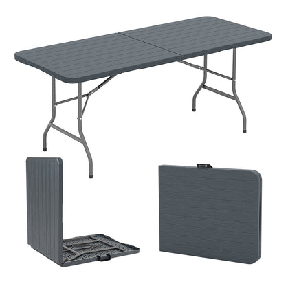 6 Feet Folding Table with Wood Grain HDPE Tabletop and Safe Lock Mechanism, Gray Picnic Tables at Gallery Canada