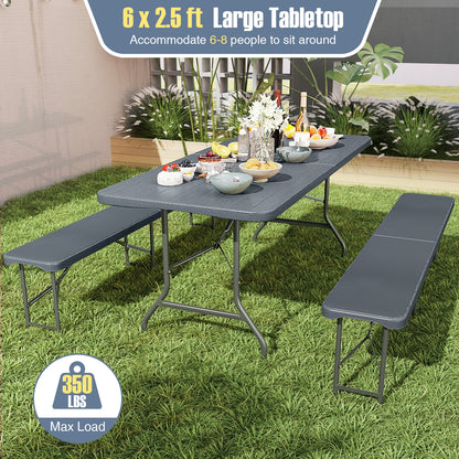 6 Feet Folding Table with Wood Grain HDPE Tabletop and Safe Lock Mechanism, Gray Picnic Tables at Gallery Canada