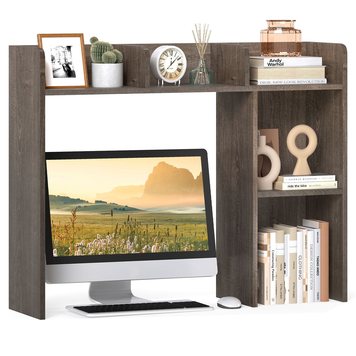 3-Tier Multipurpose Desk Bookshelf with 4 Shelves, Oak Bookcases at Gallery Canada