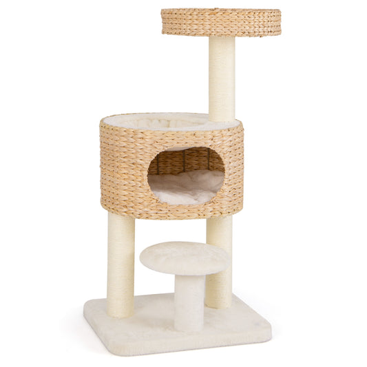 Modern Cat Tower With Top Perch, Cattail Fluff Condo, Natural