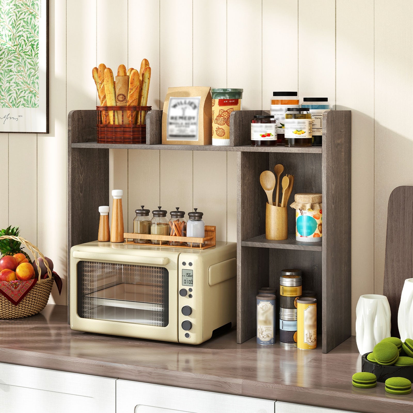 3-Tier Multipurpose Desk Bookshelf with 4 Shelves, Oak Bookcases at Gallery Canada