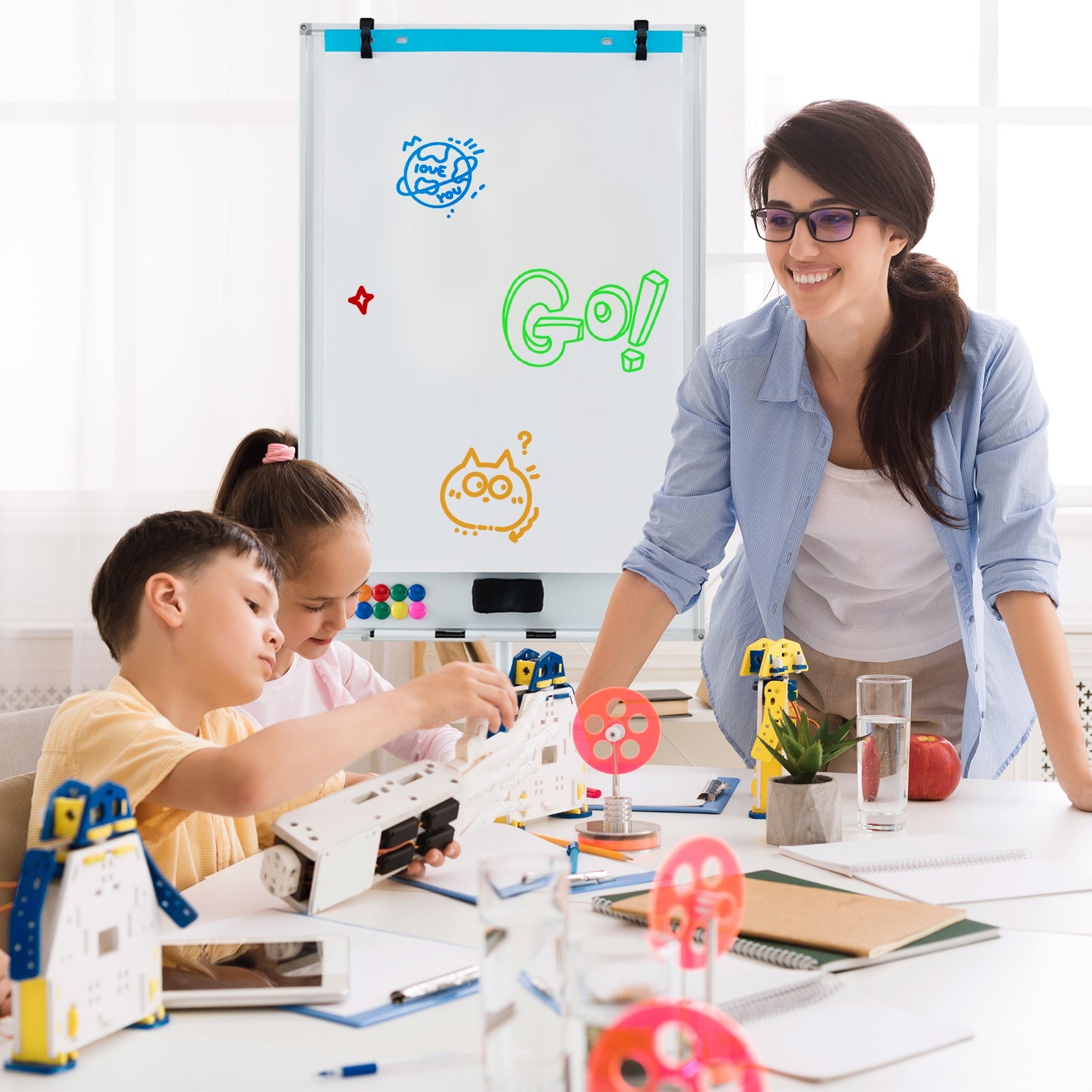 Height-Adjustable Mobile Whiteboard with Round Stand Paper Clips, White Home Office at Gallery Canada