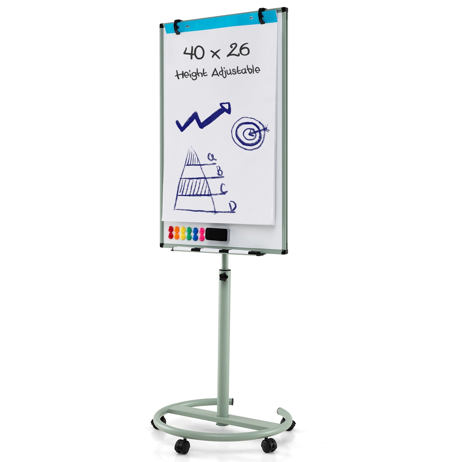 Height-Adjustable Mobile Whiteboard with Round Stand Paper Clips, Green Home Office at Gallery Canada