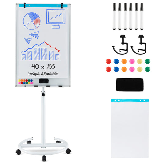 Height-Adjustable Mobile Whiteboard with Round Stand Paper Clips, White Home Office White at Gallery Canada