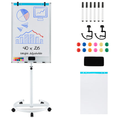 Height-Adjustable Mobile Whiteboard, Round Stand Paper Clips, White Home Office White at Gallery Canada