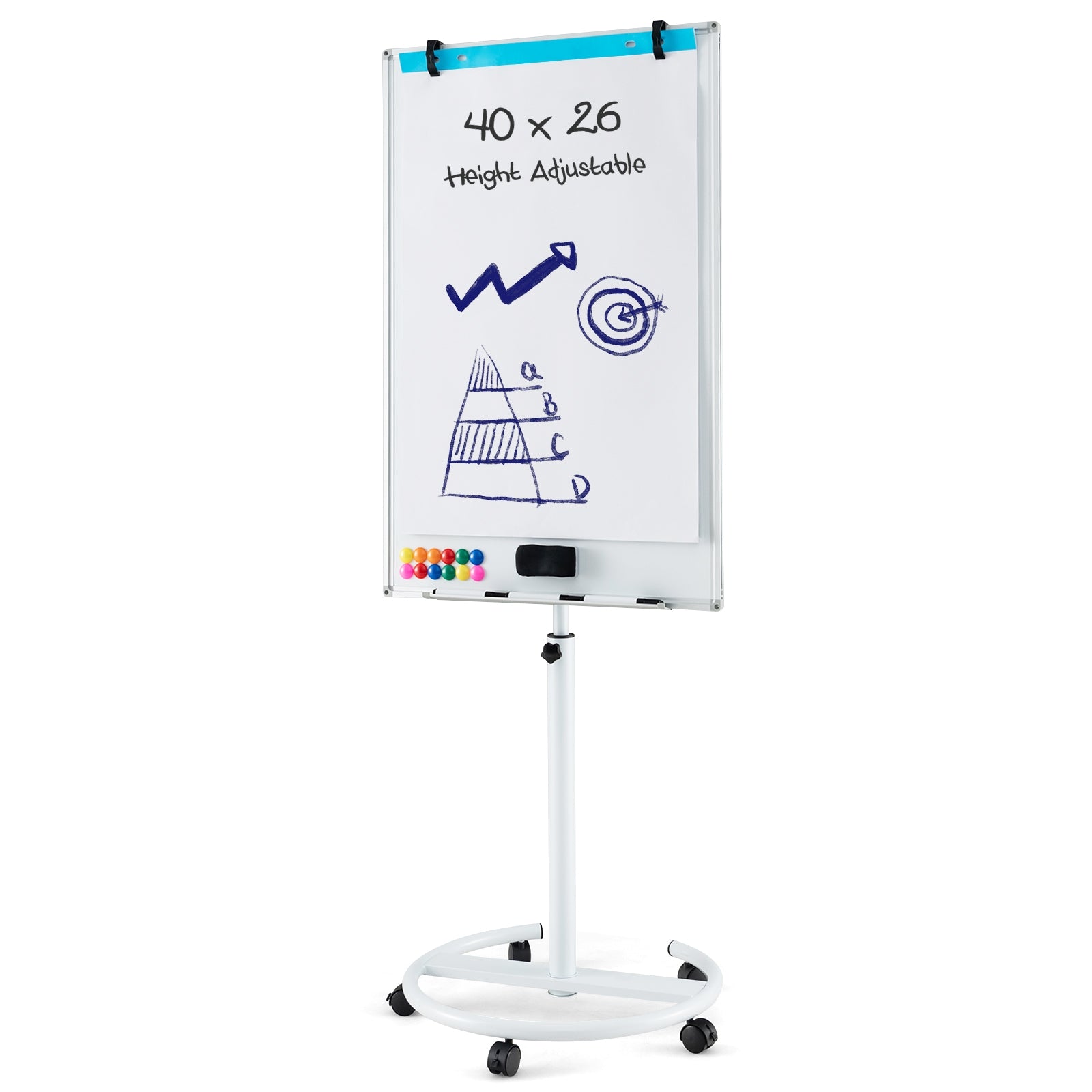 Height-Adjustable Mobile Whiteboard with Round Stand Paper Clips, White Home Office at Gallery Canada