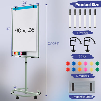 Height-Adjustable Mobile Whiteboard with Round Stand Paper Clips, Green Home Office at Gallery Canada