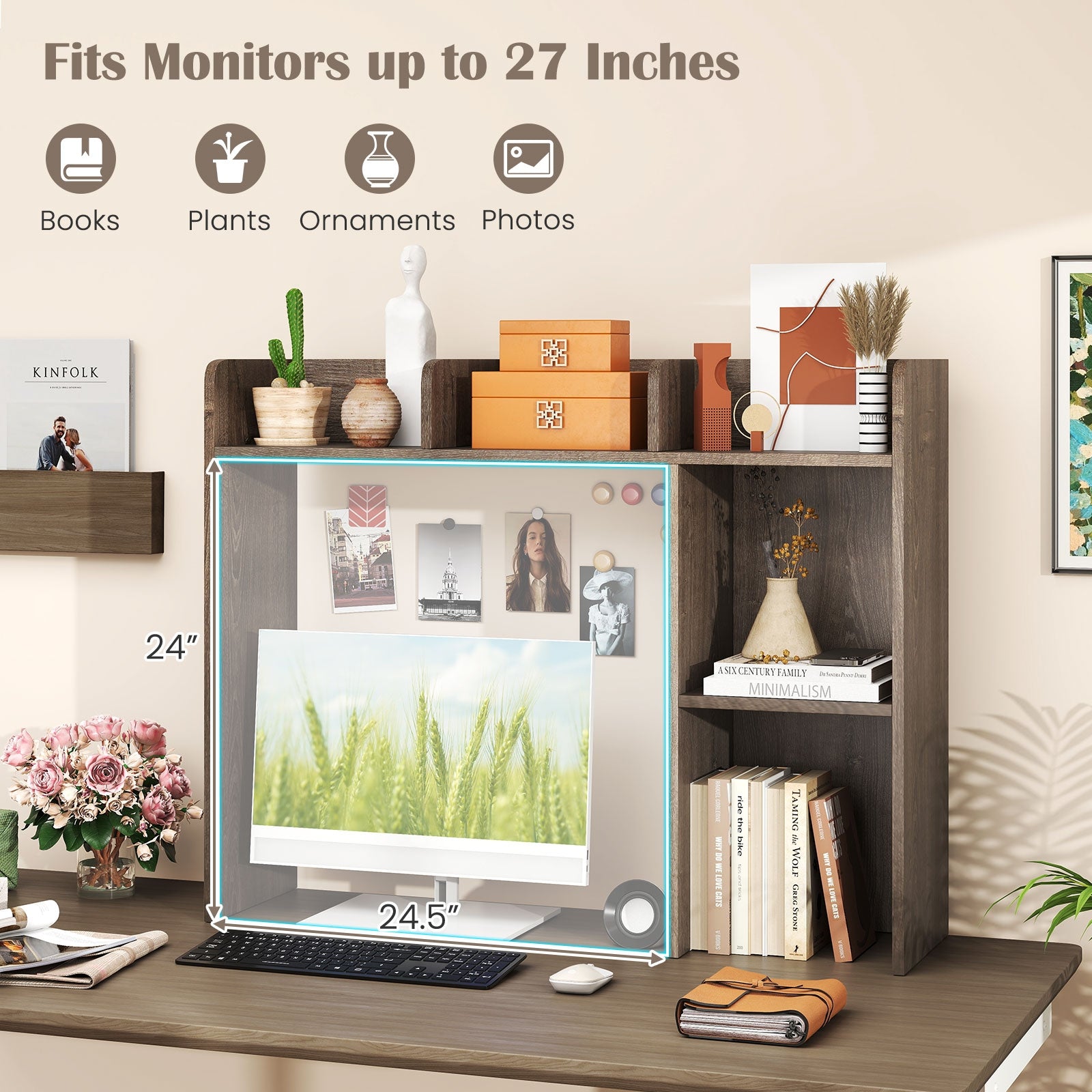 3-Tier Multipurpose Desk Bookshelf with 4 Shelves, Oak Bookcases at Gallery Canada