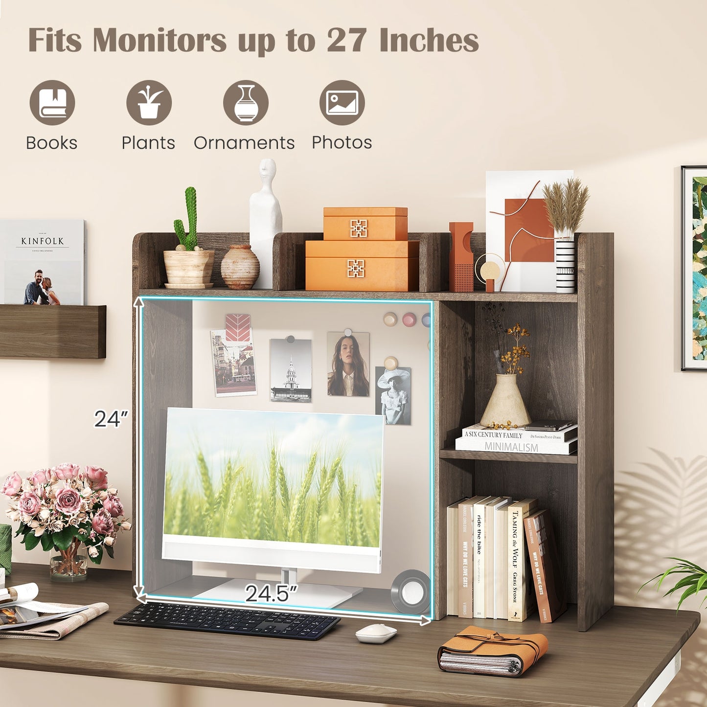 3-Tier Multipurpose Desk Bookshelf with 4 Shelves, Oak Bookcases at Gallery Canada