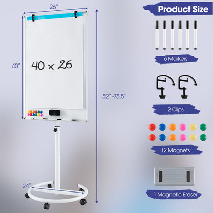 Height-Adjustable Mobile Whiteboard with Round Stand Paper Clips, White Home Office at Gallery Canada