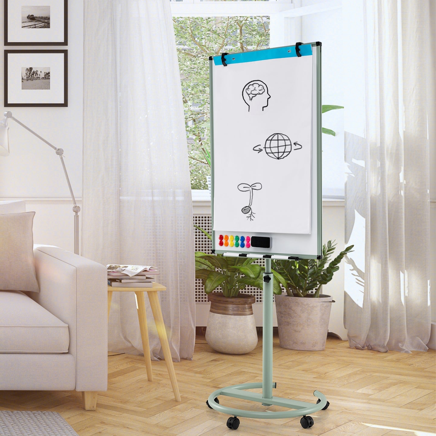 Height-Adjustable Mobile Whiteboard with Round Stand Paper Clips, Green Home Office at Gallery Canada