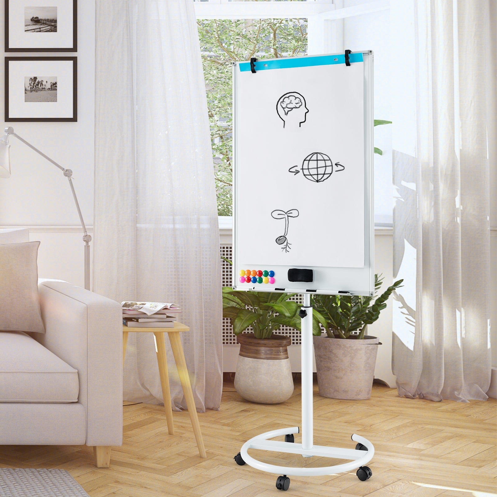 Height-Adjustable Mobile Whiteboard with Round Stand Paper Clips, White Home Office at Gallery Canada