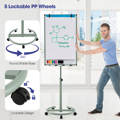 Height-Adjustable Mobile Whiteboard with Round Stand Paper Clips, Green Home Office at Gallery Canada
