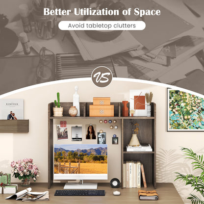 3-Tier Multipurpose Desk Bookshelf with 4 Shelves, Oak Bookcases at Gallery Canada