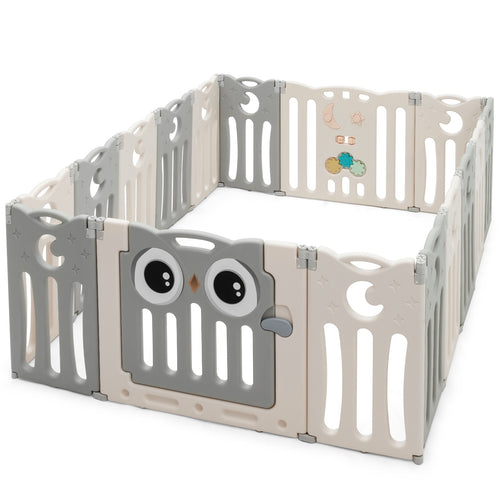 16-Panel Baby Activity Center Play Yard with Lock Door , Beige