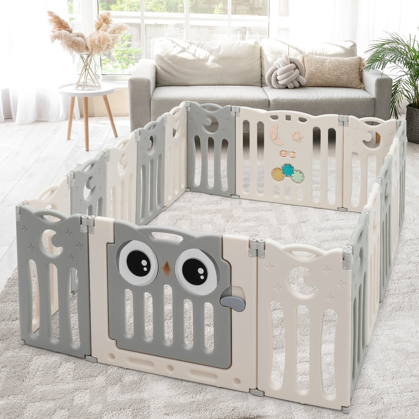 16-Panel Baby Activity Center Play Yard with Lock Door , Beige Baby Playpen & Playards at Gallery Canada