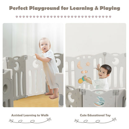 14-Panel Baby Playpen Kids Activity Center Foldable Play Yard with Lock Door, Beige Baby Playpen & Playards at Gallery Canada