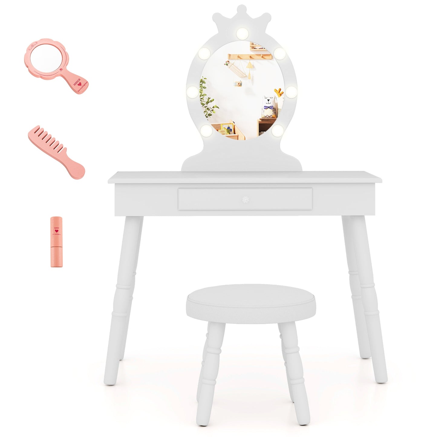 Kids Vanity Set With Lighted Mirror, Adjustable Brightness, Large Drawer, White Kids Vanities at Gallery Canada